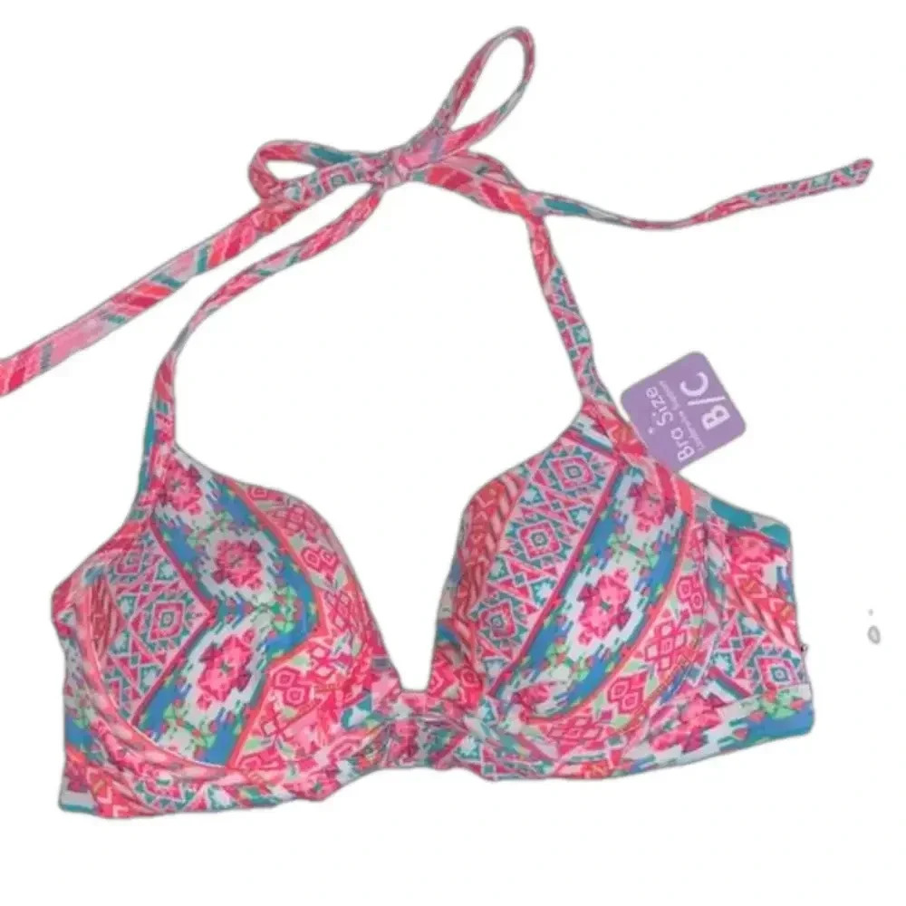 NWT Coco Rave 34B/C Amy halter push-up bikini top bright hot orange pink‎